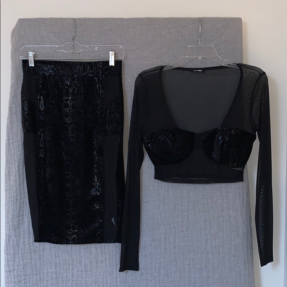 Black mesh & animal print set